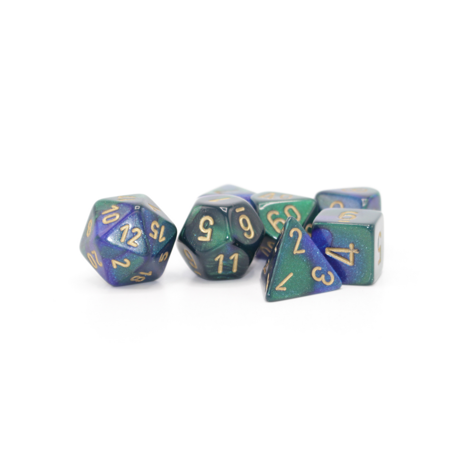Gemini - Blue, Green and Gold Dice Set