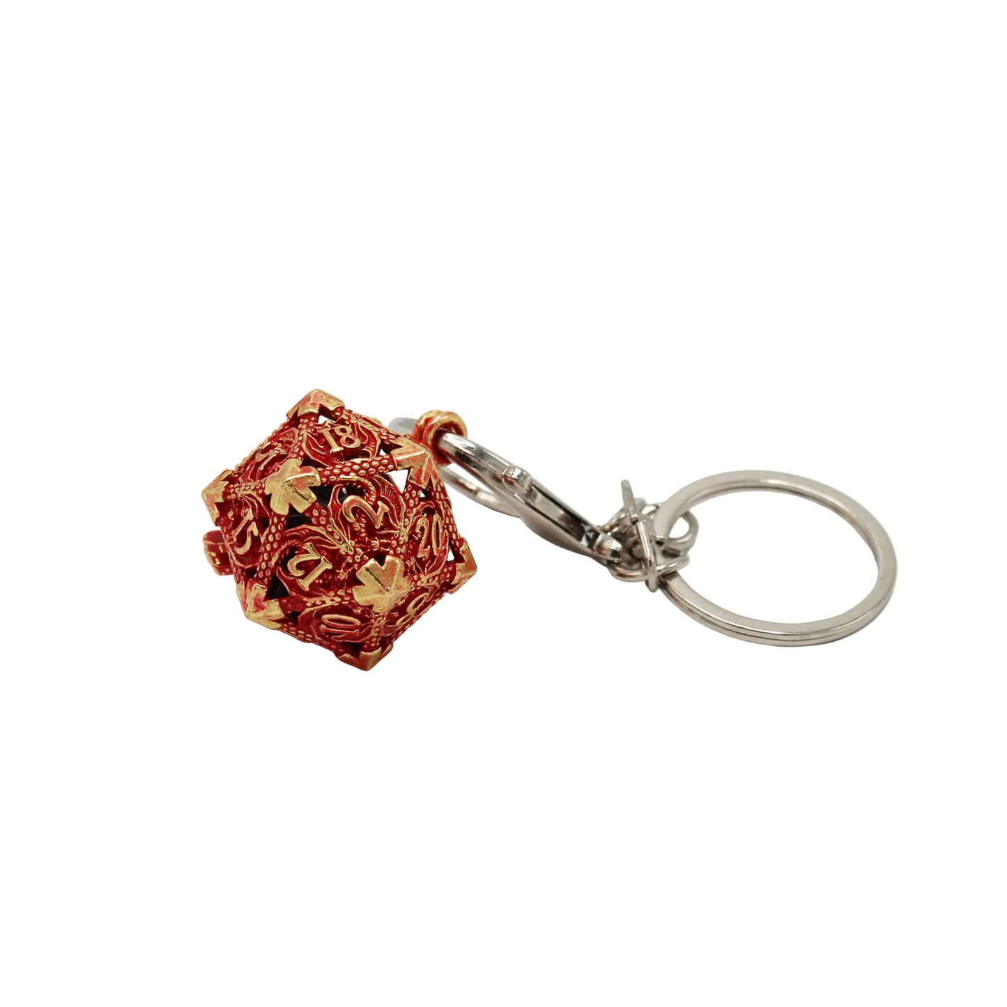 Metal Hollow D20 Keychain with Mini Metal Dice Set - Red