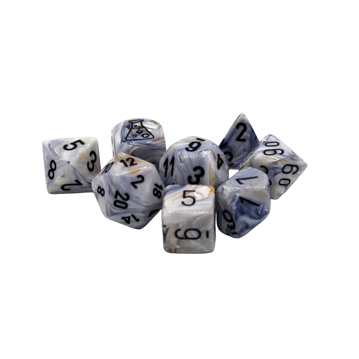 Lab Dice - Marble Calcite and Blue Dice Set