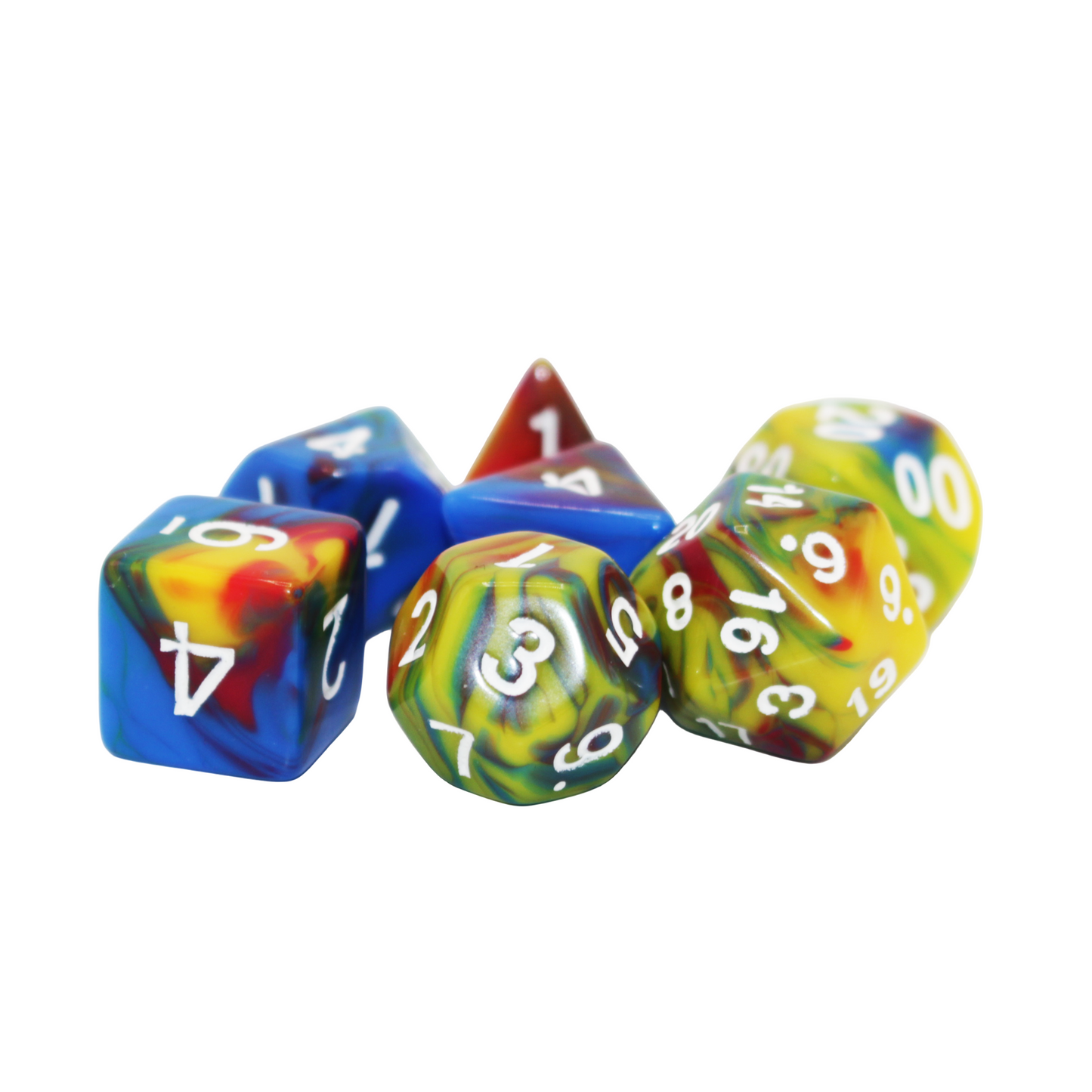 Multicolor Marble Dice - Red, Blue, Yellow, Green and White Dice Set