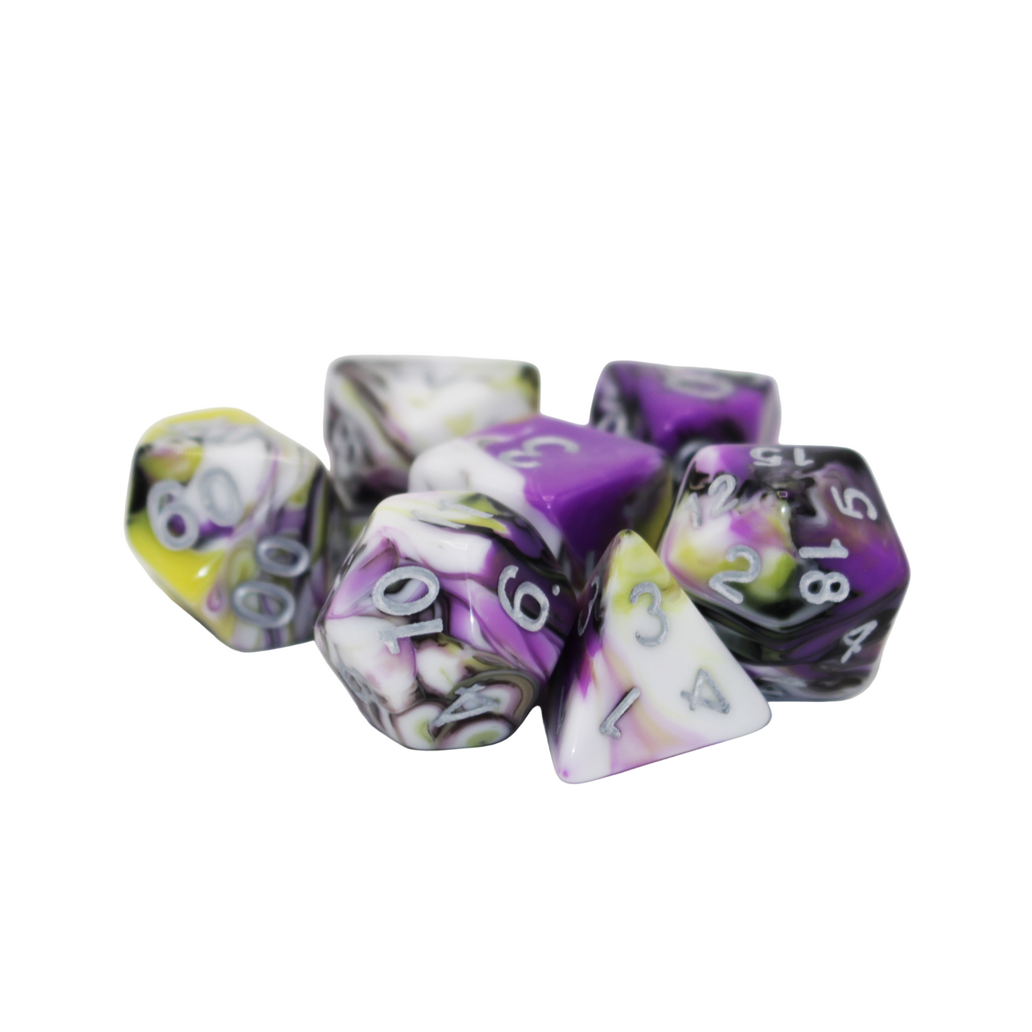 Multicolor Marble Dice - Purple, White, Black and Gold Dice Set