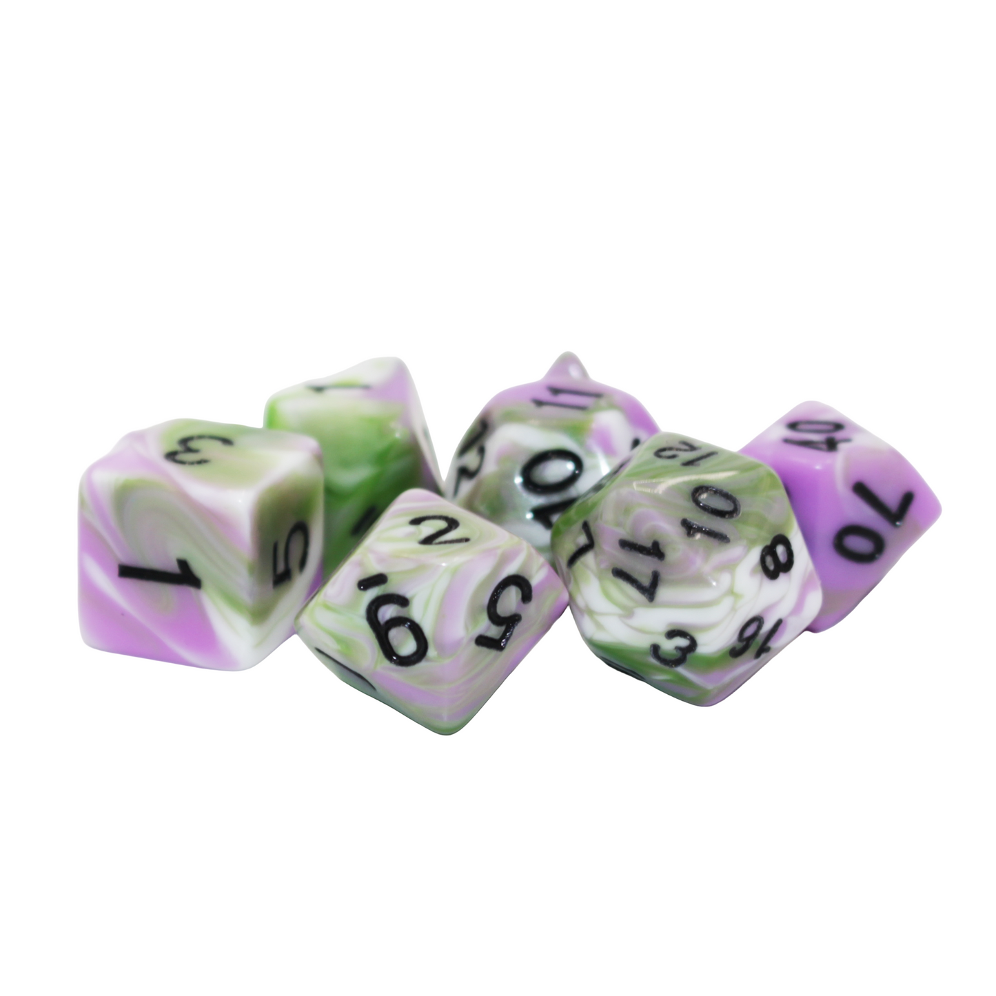 Multicolor Marble Dice - Green, Pink, White and Black Dice Set