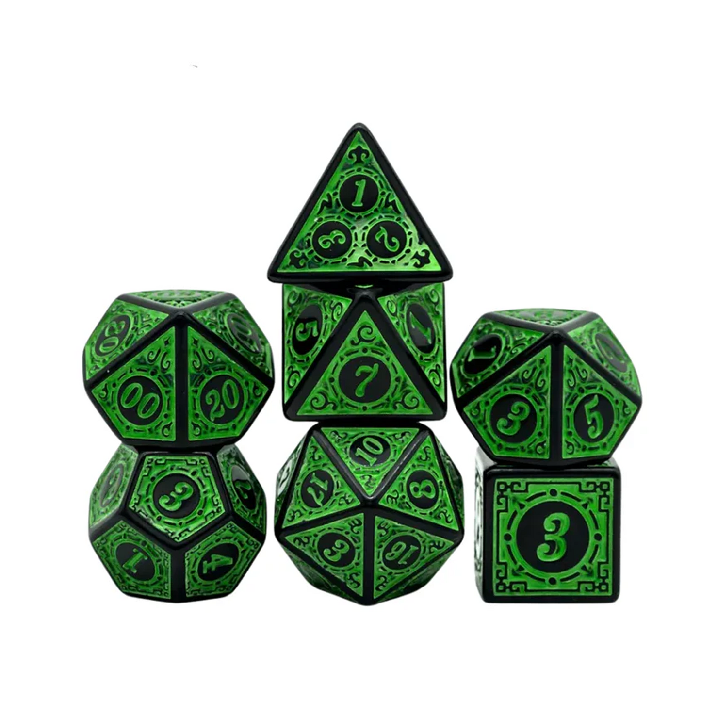 Green Lattice Pattern Dice Set