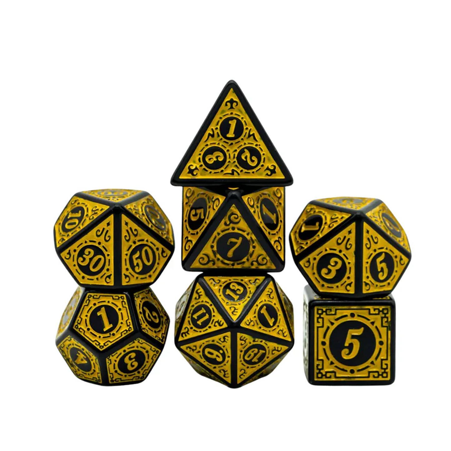Yellow Lattice Pattern Dice Set