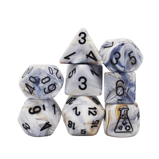 Lab Dice -  Marble Calcite and Blue Dice Set