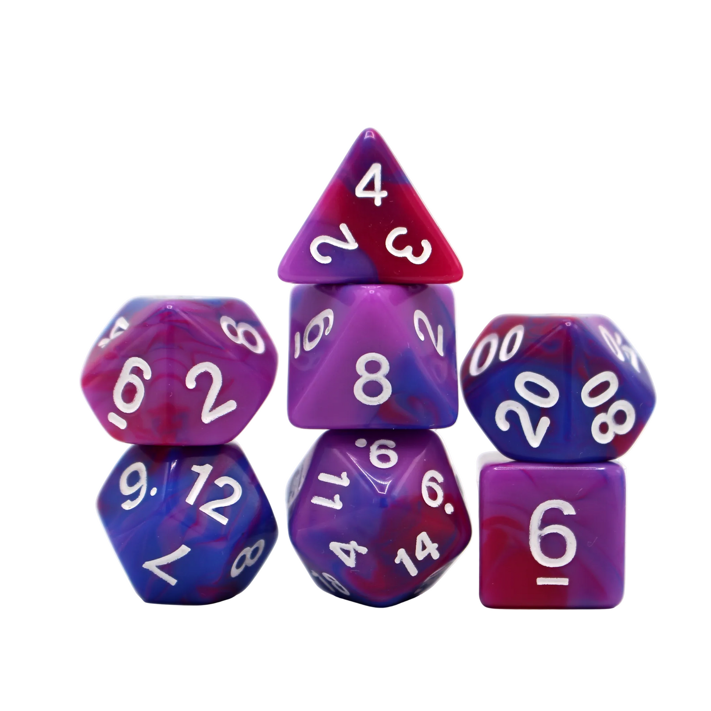 Multicolor Marble Dice - Blue, Purple, White Dice Set