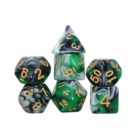 Multicolor Marble Dice - Green, Black, White and Gold Dice Set