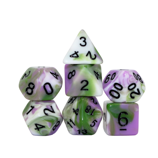 Multicolor Marble Dice - Green, Pink, White and Black Dice Set
