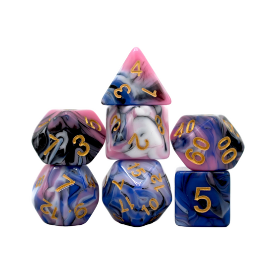 Multicolor Marble Dice - Pink, Blue, Black, White and Gold Dice Set