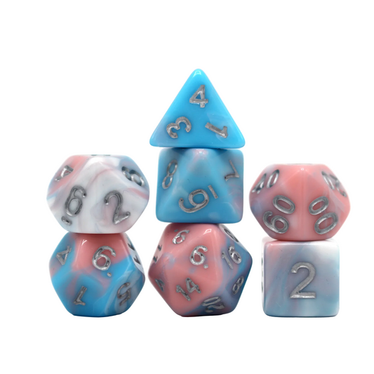 Multicolor Marble Dice - Pink, White and Blue Dice Set