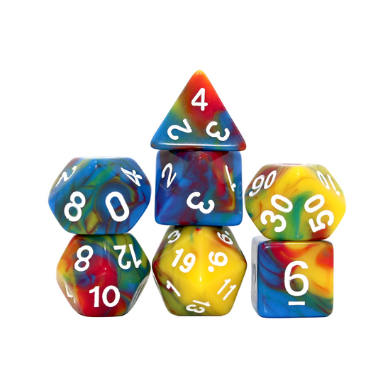 Multicolor Marble Dice - Red, Blue, Yellow, Green and White Dice Set