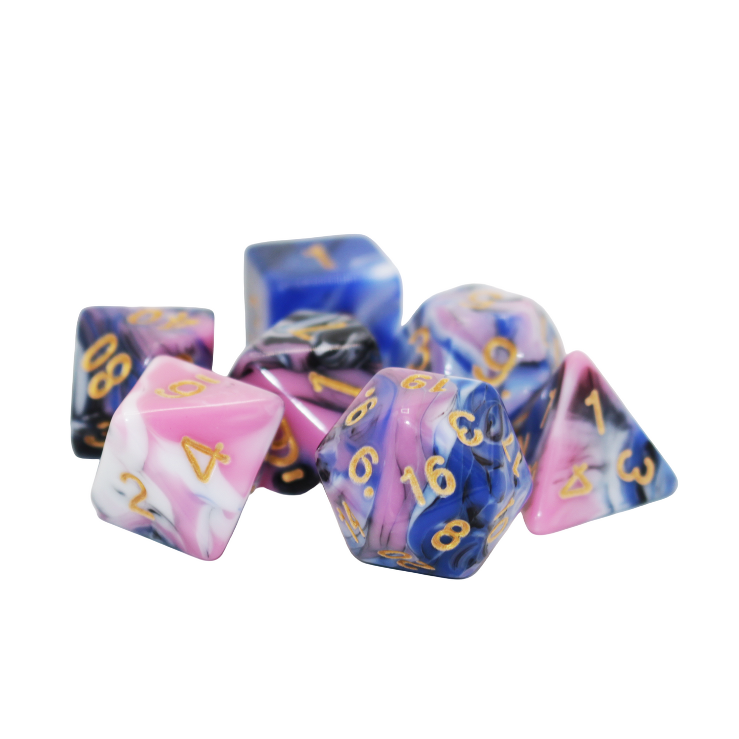Multicolor Marble Dice - Pink, Blue, Black, White and Gold Dice Set
