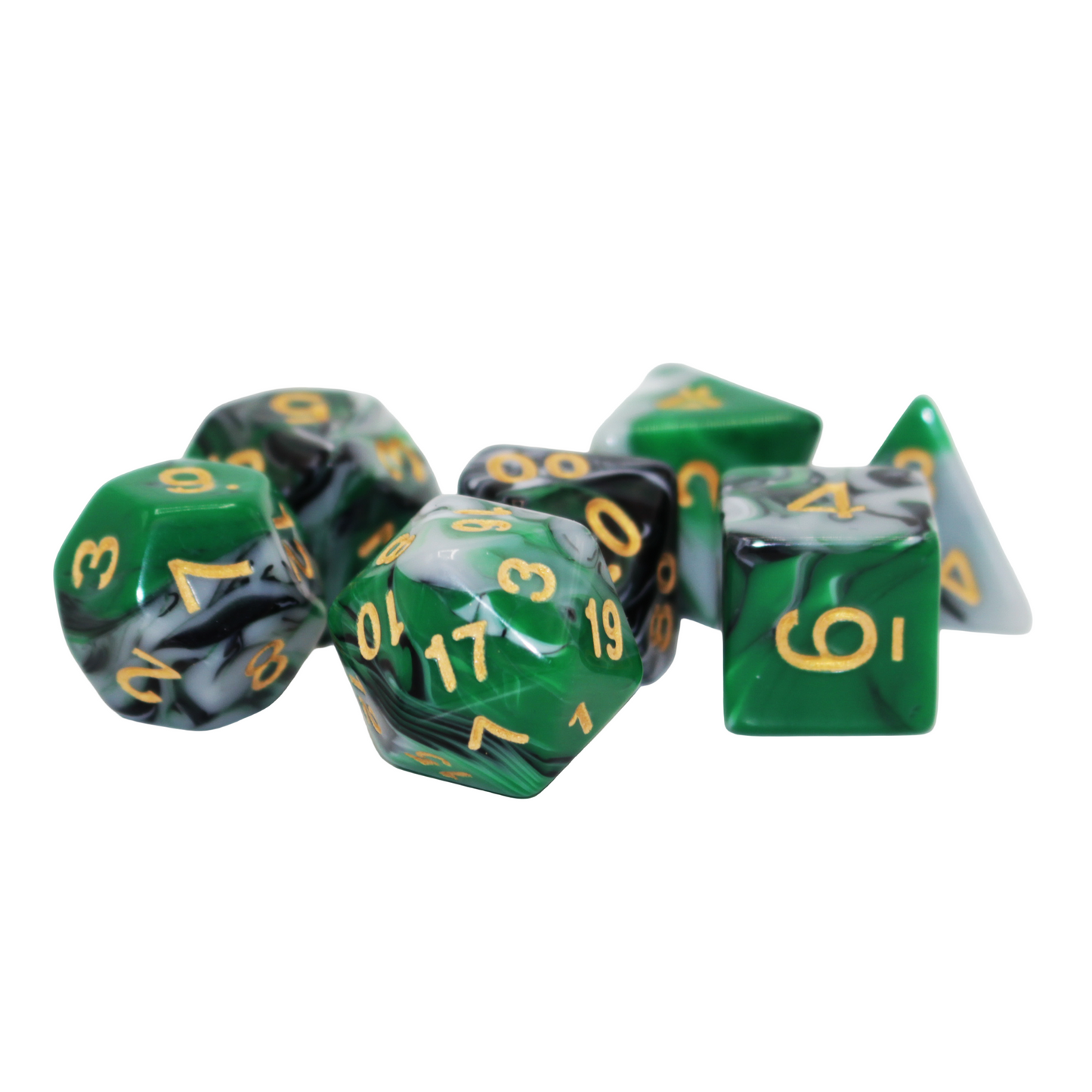 Multicolor Marble Dice - Green, Black, White and Gold Dice Set