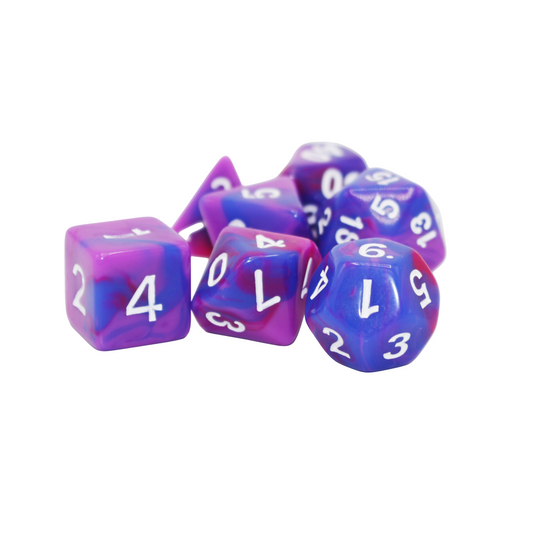 Multicolor Marble Dice - Blue, Purple, White Dice Set