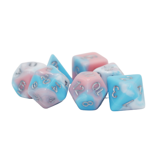 Multicolor Marble Dice - Pink, White and Blue Dice Set